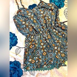 Xhilaration Short Romper Aztec Geometric Design Crochet Lace Border Size M